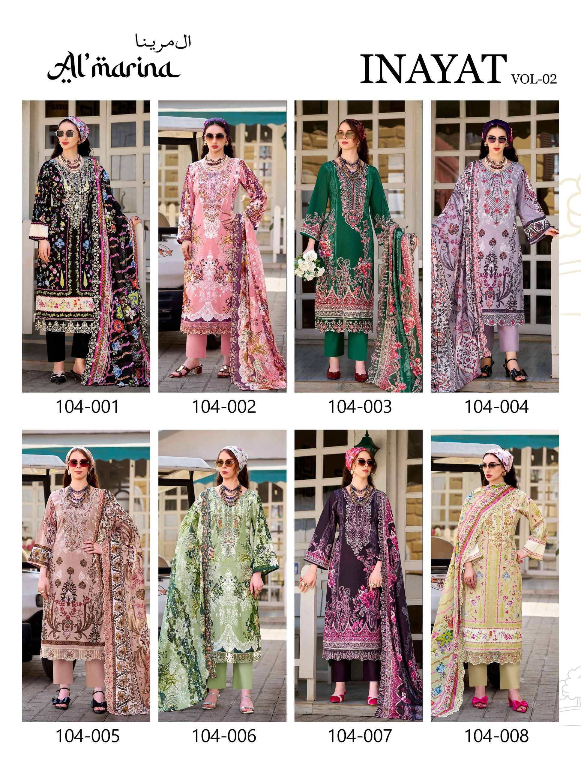 INAYAT VOL 2 104 Series By ALMARINA Pakistani Stylish Beautiful Colourful Printed & Embroidered Party Wear & Occasional Wear Pure cotton Dresses At Wholesale Price